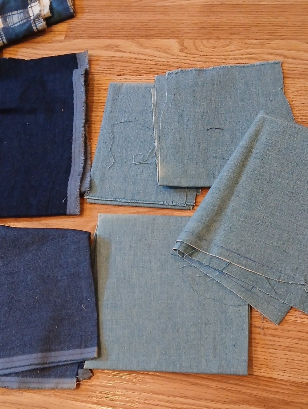 Fabric Lot Of Blues Plaids and Denim Colors - Picture 2 of 4